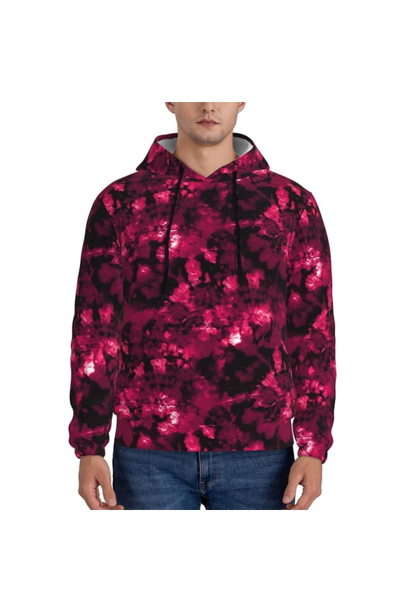 Burgundy Tie Dye Pattern Men's Adult Pullover Hoodie,Hooded Sweatshirt-Small