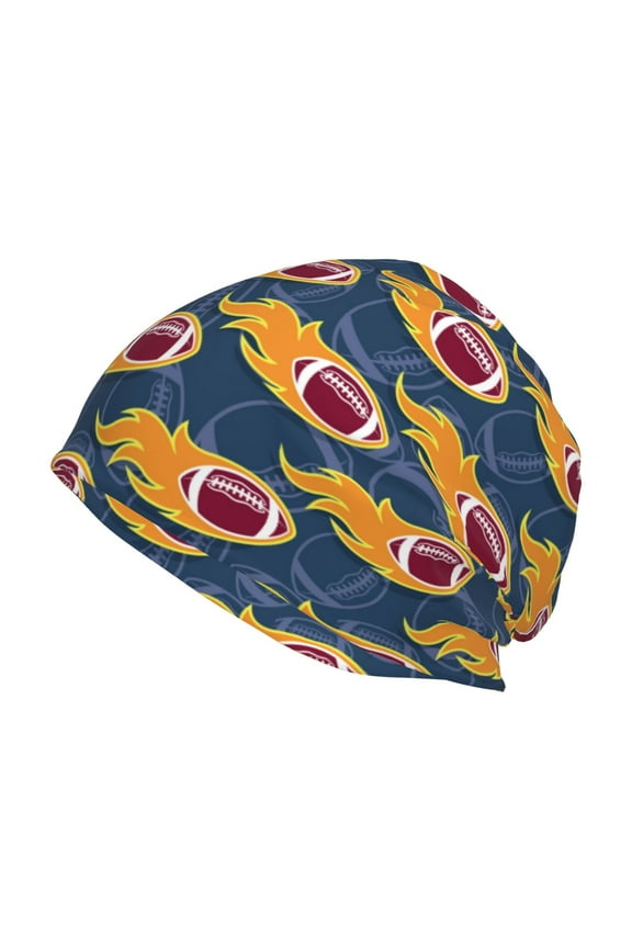 Burning Rugby Balls Print Knit Hat,Winter Beanie for Men Women, Beanie Soft Warm Ski Stocking Cuffed Cap