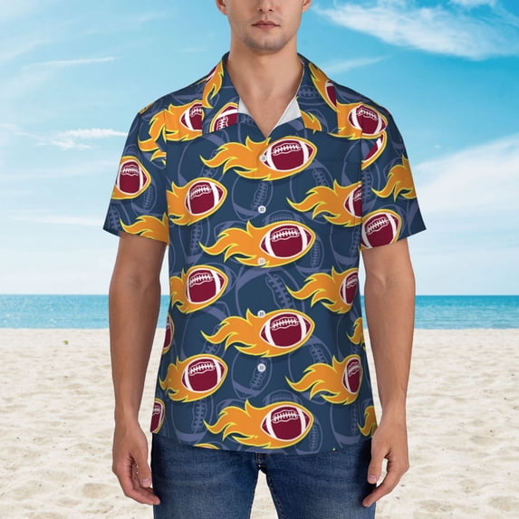Xecao Burning Rugby Balls print Hawaiian shirt - a stylish short-sleeve button-down for men, perfect for casual beach and tropical outings.