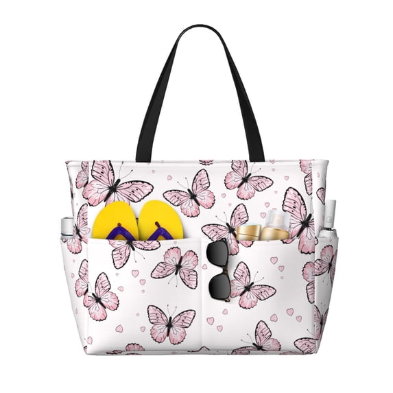 Xecao Butterflies (2) for versatile beach bag for women includes zipper pockets and waterproof material, ideal for vacations and adventures.