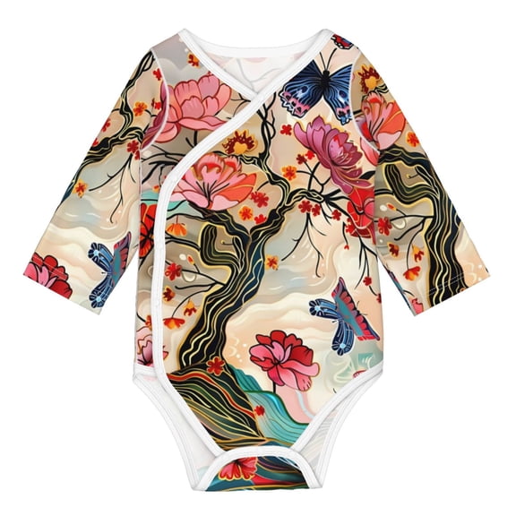 Xecao Butterflies And Flowers Painting Print Baby unisex-baby Cotton Long-sleeve Bodysuits-3 Months