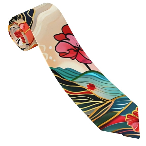 Xecao Butterflies And Flowers Painting Print Tie For Men Necktie Woven Jacquard Neck Ties,Classic Men's Tie