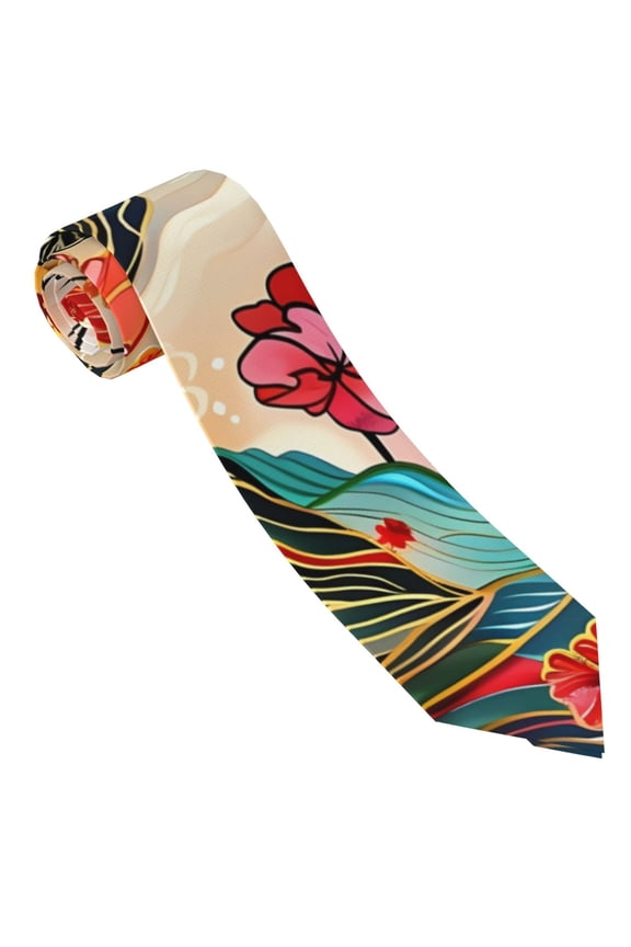 Butterflies And Flowers Painting Print Tie For Men Necktie Woven Jacquard Neck Ties,Classic Men's Tie