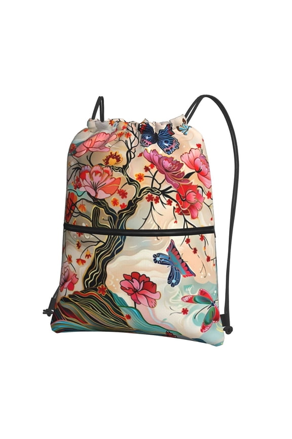 Butterflies And Flowers Painting for Drawstring Bags,Pull String Backpack Bags,String Bag Sackpack