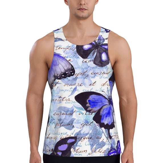 Xecao Butterflies Men's Tank Top Workout Quick Dry Sleeveless Gym Jogging Muscle Shirts Summer Swim Beach Tops