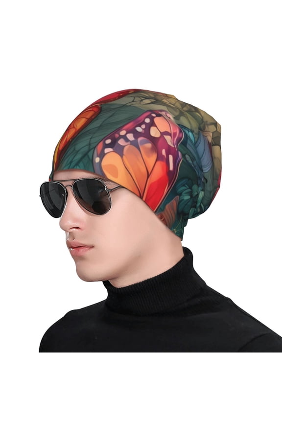 Butterflies On Rocky Cliff Print Beanie Knitted Hat for Men Women, Winter Fashion Knit Cuffed Caps Unisex