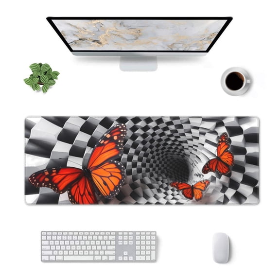 Xecao Butterflies Optical Illusion for Mouse Pad - Waterproof Extended Contour Mouse Mat, Large Gaming Mousepad Laptop Keyboard Mat with Non-Slip Rubber Base