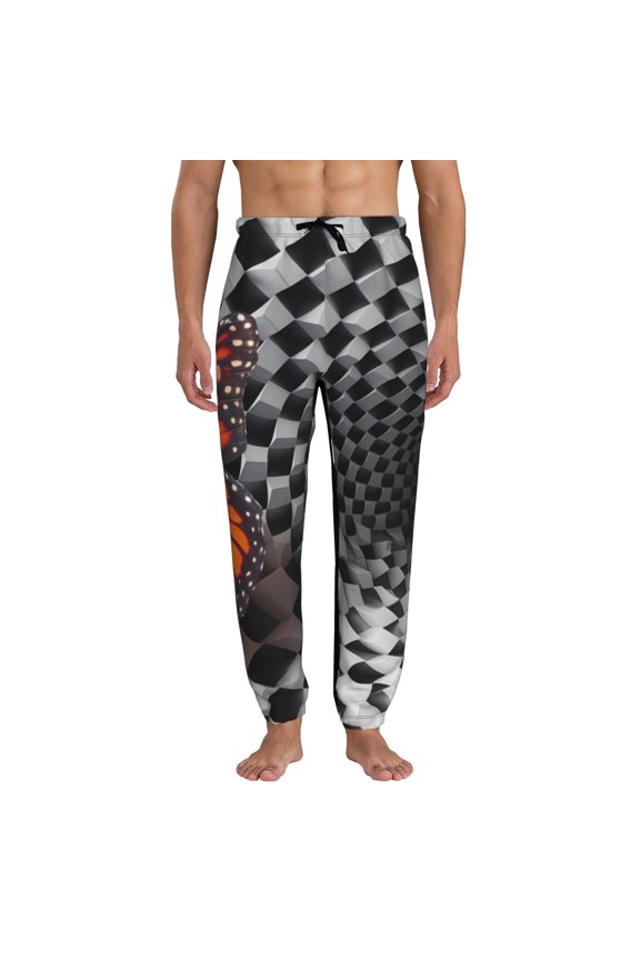 Butterflies Optical Illusion Print Active Tech Joggers for Men, Mens Sweatpants Lounge Pants with Pockets-X-Large