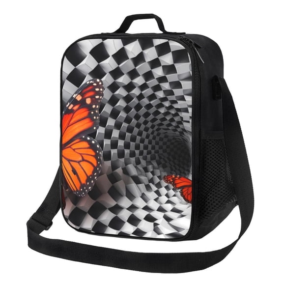 Xecao Butterflies Optical Illusion Print Lunch Bag - Durable, Double-Insulated Lunch Bag, Holds Lunch Box, Water Bottle, & Snacks,Leakproof Cooler Tote Bag