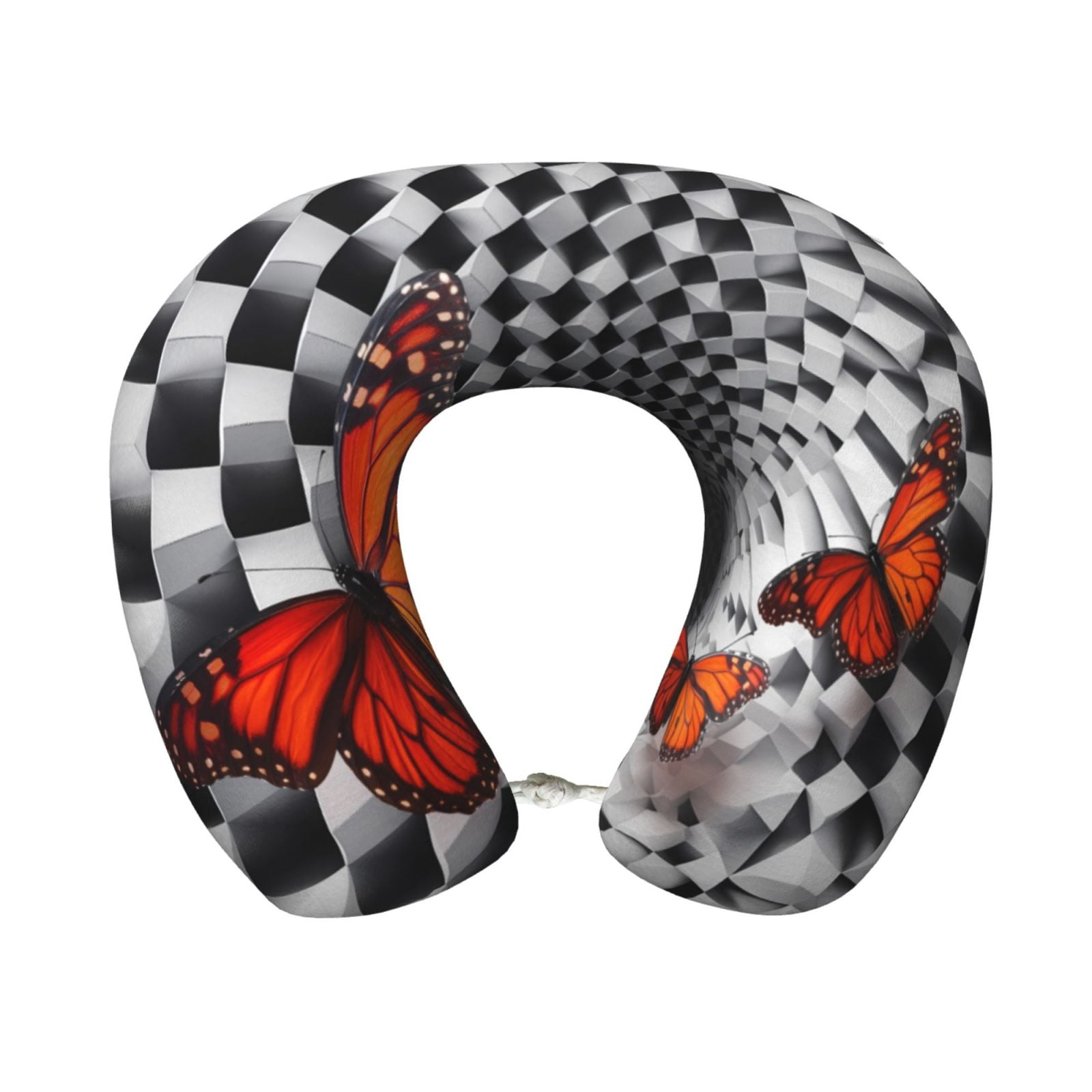 Xecao Butterflies Optical Illusion Print Memory Foam Cervical Neck Pillow Versatile U-Shaped Pillows for Home,Office,Camping,Travelling,Soft Washable Cover