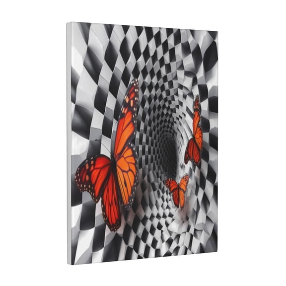 Xecao Butterflies Optical Illusion for Ready-to-Hang Canvas Art 12x16 Inches - Waterproof HD Print Solid Wood Frame for Gifting,Vertical