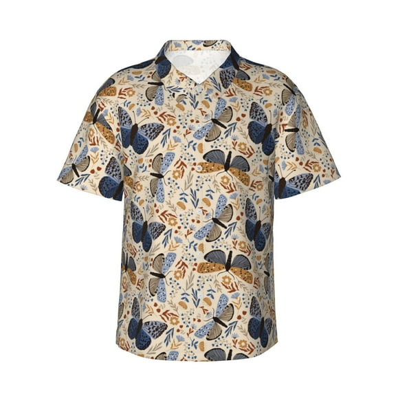 Xecao Butterflies Print Hawaiian shirt - A Stylish Short-Sleeve Button-Down for Men, Perfect for Casual Beach and Tropical Outings.,3X-Large