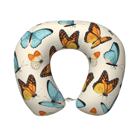 Xecao Butterflies Print Memory Foam Cervical Neck Pillow Versatile U-Shaped Pillows for Home,Office,Camping,Travelling,Soft Washable Cover