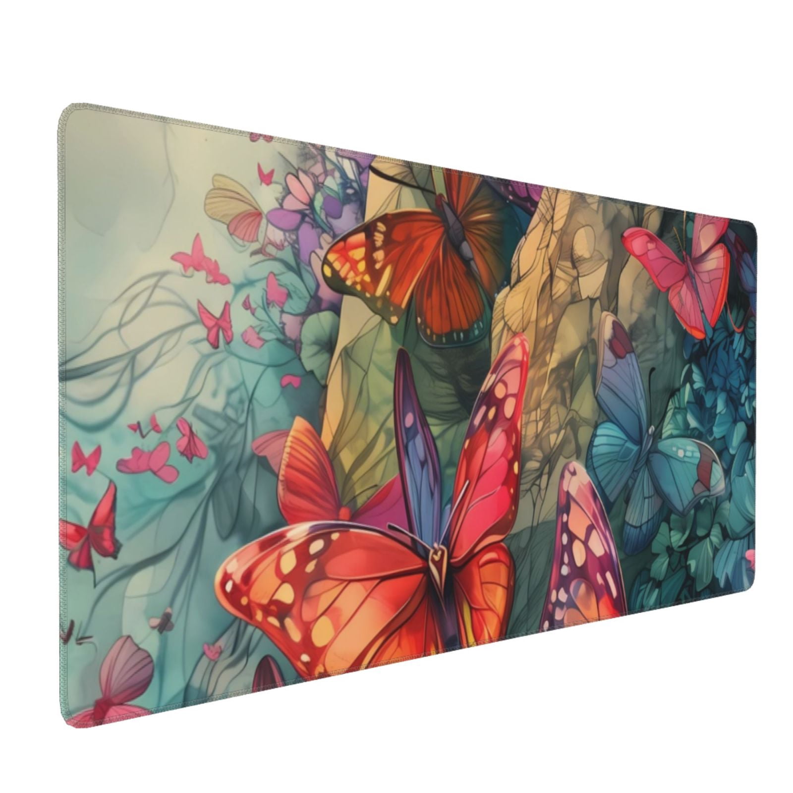 Xecao Butterflies On Rocky Cliff Print Large Mouse Pad, 16x35.5in Mousepad, Professional Non-Slip Rubber Base Big Mouse Pad, Mouse Pad for Gaming & Office Full Desk Mouse Pad