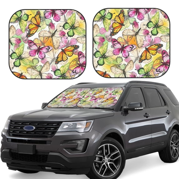 Xecao Butterflies2 for Foldable Car Sun Shades (2-Pack) offer sun protection with an easy-fold design for convenient windshield shading.