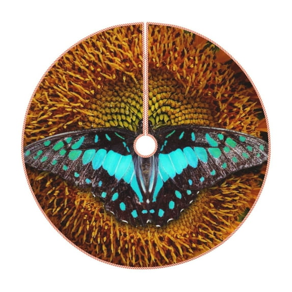 Xecao Butterfly Alighted On Sunflowers Pattern Christmas Tree Skirt Holiday Part Decorations for Christmas Tree, Farmhouse Christmas Decor Xmas Holiday Home Party Decorations-30"
