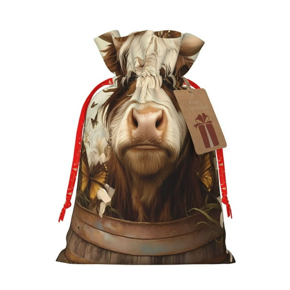 Xecao Butterfly Cow Barrel Print Burlap Gift Bags with Drawstring and Gift Tags, Gift Bags, Burlap Bags, Jute Bags for Party, Christmas, DIY Craft Bags-Small