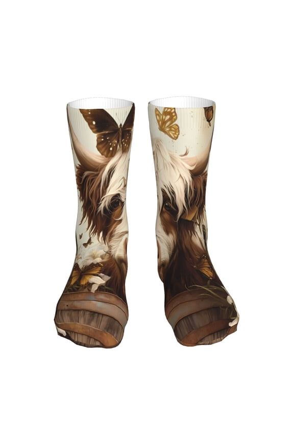 Butterfly Cow Barrel Print Fashion No Heel Casual Crew Socks Cushioned Breathable for Men Women - Moisture wicking,Not easy to fade Suitable for daily