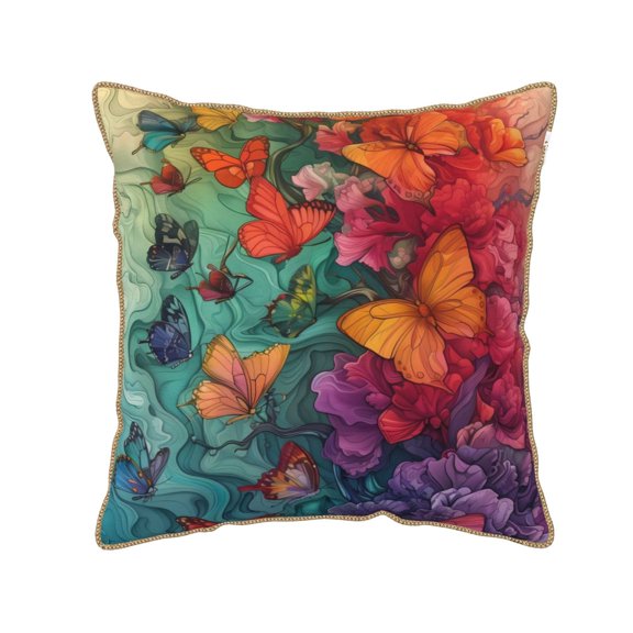 Xecao Butterfly Flower Cascade Print Soft Velvet Decorative Throw Pillow Covers, Square Cushion Cases for Bed, Sofa, Living Room, Car, and Indoor Outdoor Use-16"x16"