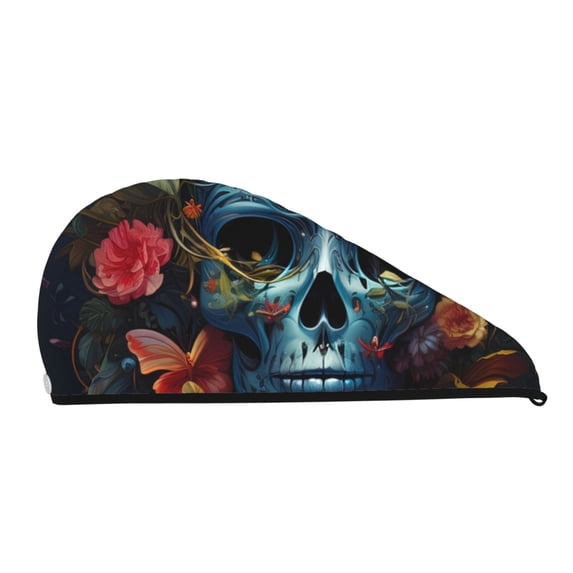 Xecao Butterfly Flower Skull A Print Hair Towel, Hair Turbans for Wet Hair, Drying Hair Wrap for Curly Hair Women,Coral Velvet Dry Hair Cap,Dry Hair Hat