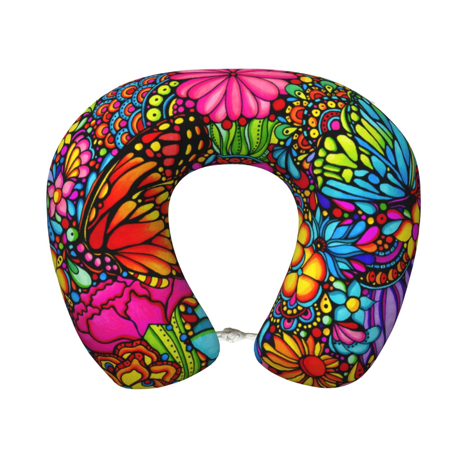 Xecao Butterfly Garden Print Memory Foam Cervical Neck Pillow Versatile U-Shaped Pillows for Home,Office,Camping,Travelling,Soft Washable Cover