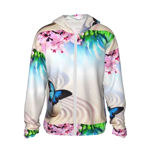 Xecao Butterfly In Blossoms Zen for Sun Shirt-A lightweight, hoodie-style long-sleeve UV protection garment designed for other outdoor activities.