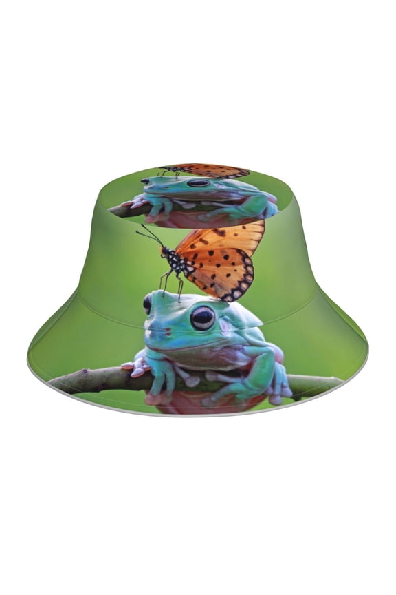 Butterfly Landing On Head Dumpy Frog Print Men and Women Night Reflective Hat Runner Cap Visor Bucket Hat Boonie Cap