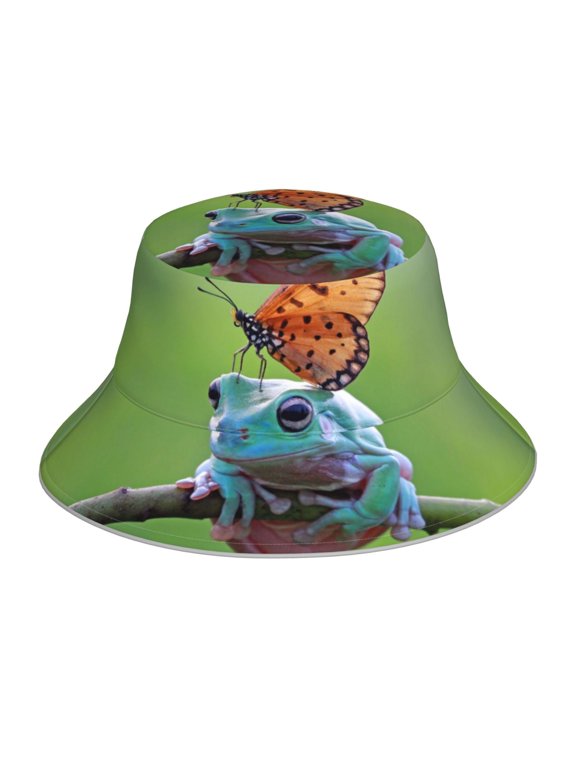 Butterfly Landing On Head Dumpy Frog Print Men and Women Night Reflective Hat Runner Cap Visor Bucket Hat Boonie Cap