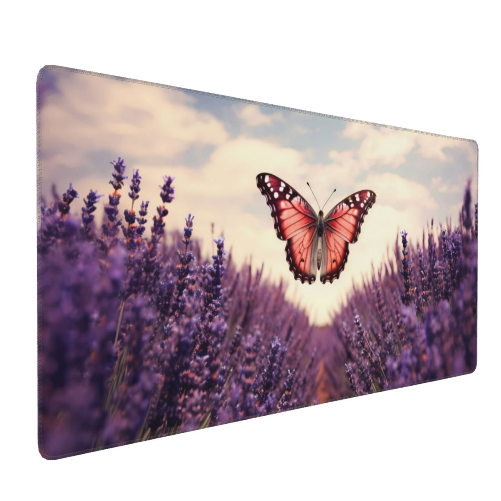 Xecao Butterfly Over Lavender Print Large Mouse Pad, 16x35.5in Mousepad, Professional Non-Slip Rubber Base Big Mouse Pad, Mouse Pad for Gaming & Office Full Desk Mouse Pad