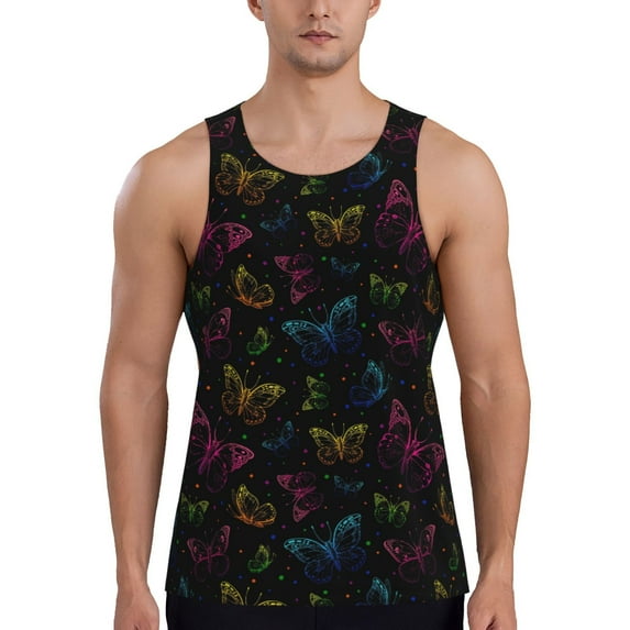 Xecao Butterfly Men's Tank Top Workout Quick Dry Sleeveless Gym Jogging Muscle Shirts Summer Swim Beach Tops