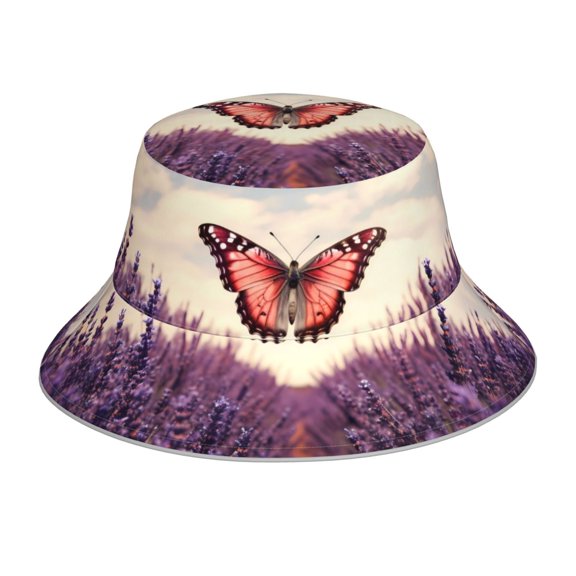 Xecao Butterfly Over Lavender Print Men and Women Night Reflective Hat Runner Cap Visor Bucket Hat Boonie Cap