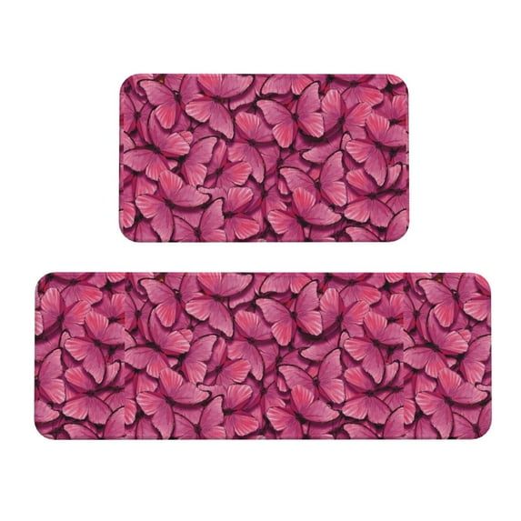 Xecao Butterfly Patten Kitchen Rugs and Mats Sets,2 Pieces Non-Slip Washable Rugs, Kitchen Mat for Floor,Suit for Kitchen Decor and Accessories
