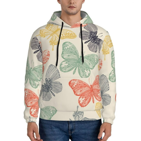 Xecao Butterfly Pattern Men's Adult Pullover Hoodie,Hooded Sweatshirt-Small
