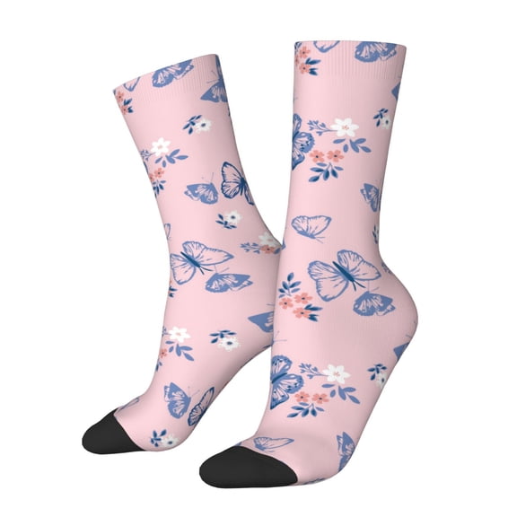 Xecao Butterfly Pattern Sport Socks for Women and Men Crew Socks Sporty Calf Socks Casual Socks