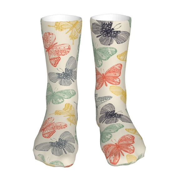 Xecao Butterfly Print Fashion No Heel Casual Crew Socks Cushioned Breathable for Men Women - Moisture wicking,Not easy to fade Suitable for daily
