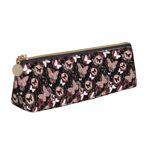 Xecao Butterfly Print Leather Pencil Case -Stationery Bag Pen Holder for Work & Office
