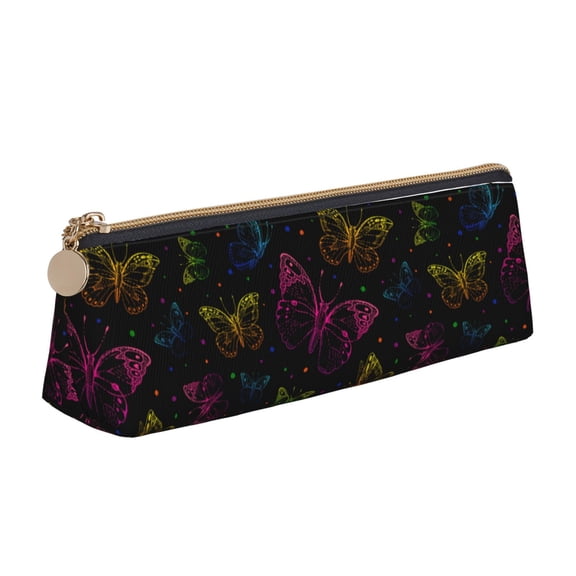 Xecao Butterfly Print Leather Pencil Case -Stationery Bag Pen Holder for Work & Office