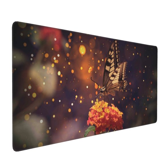 Xecao Butterfly Sitting on a Flower Print Large Mouse Pad, 16x35.5in Mousepad, Professional Non-Slip Rubber Base Big Mouse Pad, Mouse Pad for Gaming & Office Full Desk Mouse Pad
