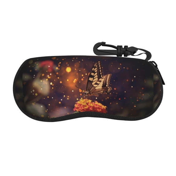 Xecao Butterfly Sitting on a Flower for Eyeglass Case Soft Shell, Portable Sunglass Case, Fashionable Eyeglass Case with Zipper, Lightweight