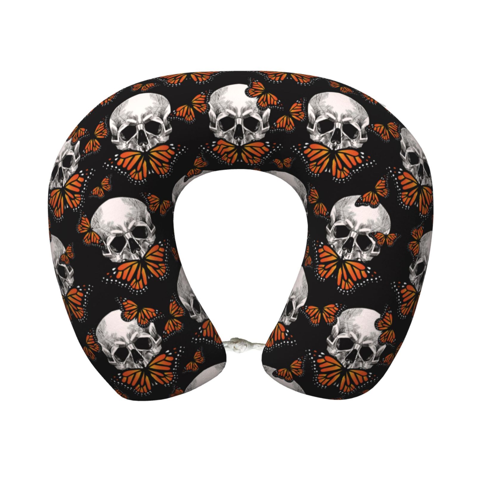 Xecao Butterfly Skull Print Memory Foam Cervical Neck Pillow Versatile U-Shaped Pillows for Home,Office,Camping,Travelling,Soft Washable Cover