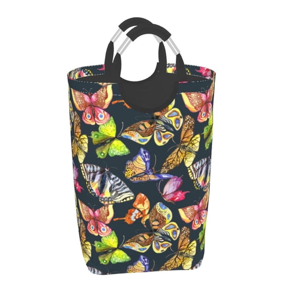 Xecao Butterfly Wild Insect for Laundry Basket,Collapsible Large Laundry Hamper,Wash Bag for Laundry Room, Rolling Laundry Basket with Handles