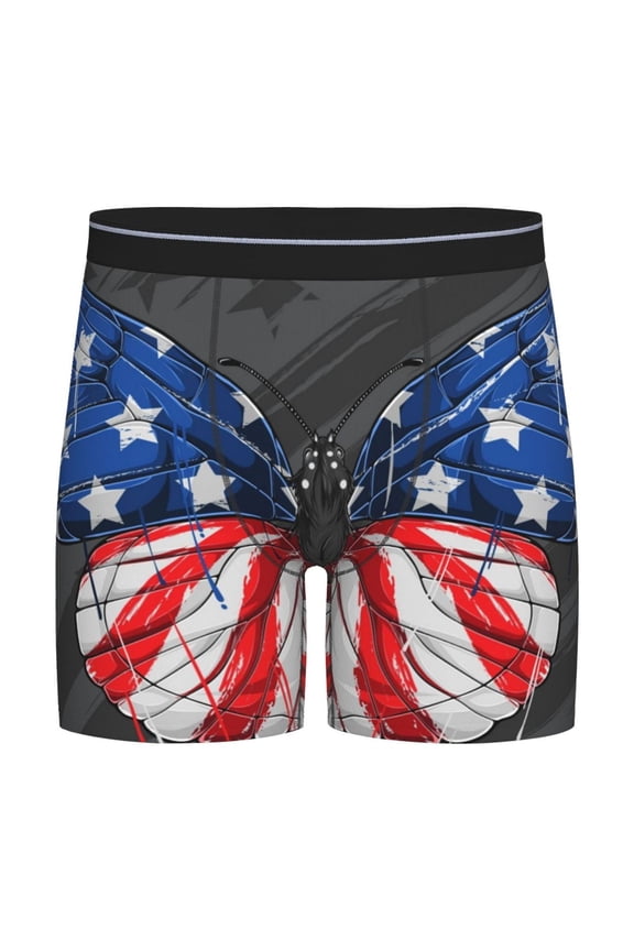 Butterfly With USA Flag Print Boxer Briefs for Men's Stretch Moisture-Wicking Underwear, Mid-Rise Classics breathable fabric