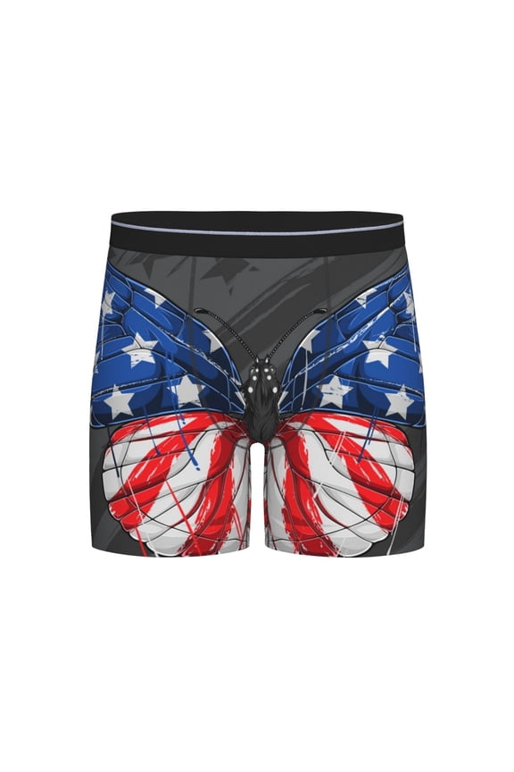 Butterfly With USA Flag Print Boxer Briefs for Men's Stretch Moisture-Wicking Underwear, Mid-Rise Classics breathable fabric