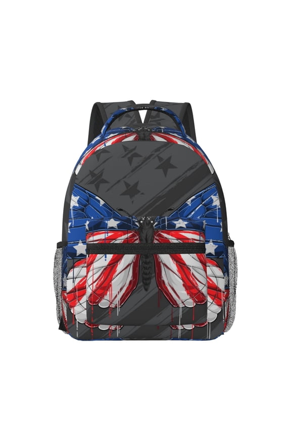 Butterfly With USA Flag Travel Backpack: A spacious, stylish computer backpack ideal for men and women, perfect for college, school, or daily travels
