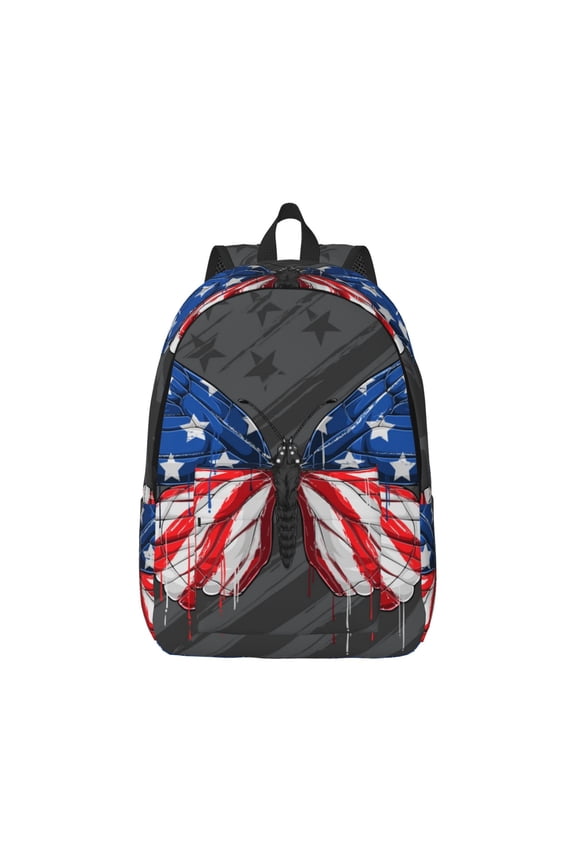 Butterfly With USA Flag for Canvas College Laptop Backpack, Durable Rucksack Travel Notebook Bag School Backpack Book Bag for Men Women