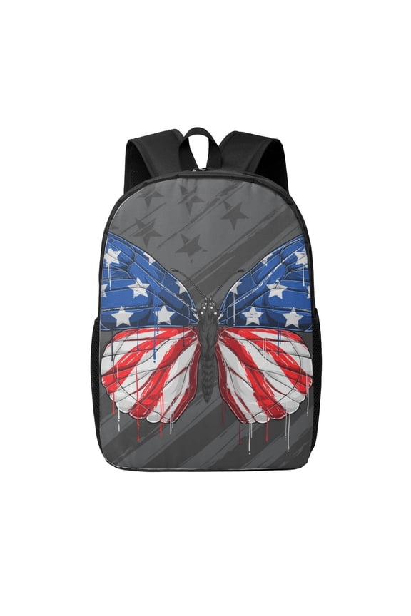 Butterfly With USA Flag print Travel Backpack, Large Computer Backpack for Men Women, College School Rucksack Book Bag