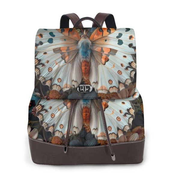 Xecao Butterfly and Bloom Beauty Print Large Backpack Soft Leather for Women Travel with Compartment, Adjustable Convertible Strap