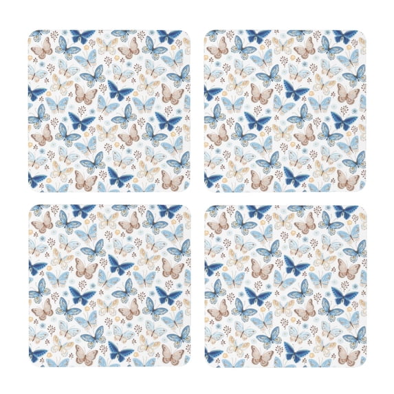 Xecao Butterfly for MDF Cork Coaster 4 Pcs,Drink Coasters,Suit for House Warming Gifts New Home ,Coffee Table Decor-Square