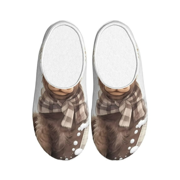 Xecao C Print Cotton Slippers Fuzzy Warm Cozy Slippers Non Slip House Slippers For Indoor Outdoor Cotton Slippers House Slippers-46/47