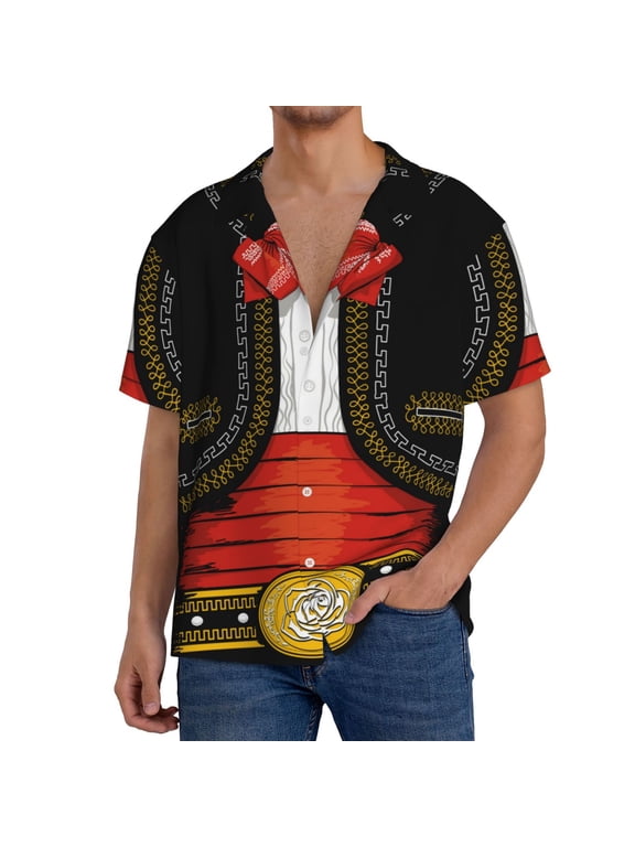CHARRO SUIT Men's Casual Short-sleeved Shirt, a button-up collared shirt with a pocket-Large